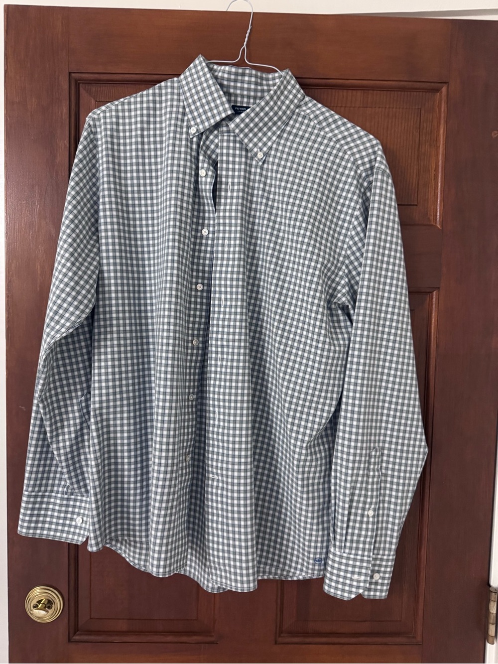 Peter Millar Green and White Gingham Button-Down Shirt
